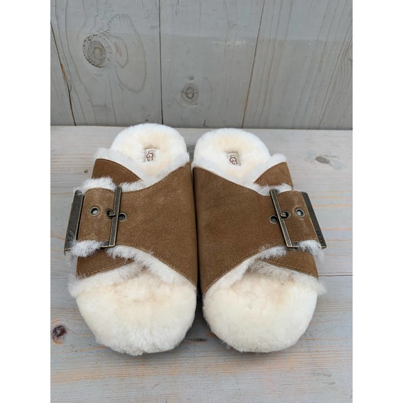 UGG OUTSLIDE BUCKLE CHESTNUT FUR SANDALS SLIPPERS US 9 new - Picture 2 of 6